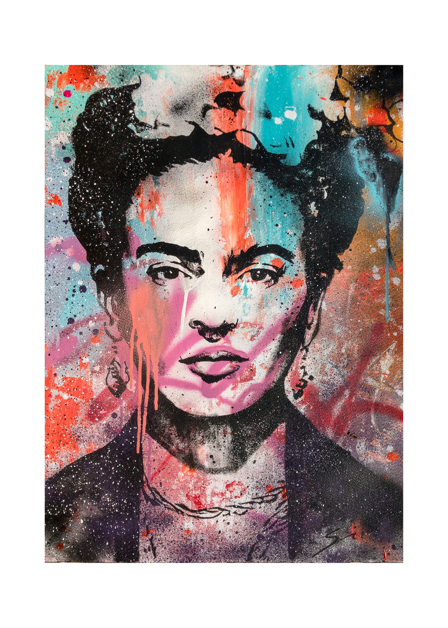 Feuille. Frida Kahlo (indé). pop Art. Art de rue.